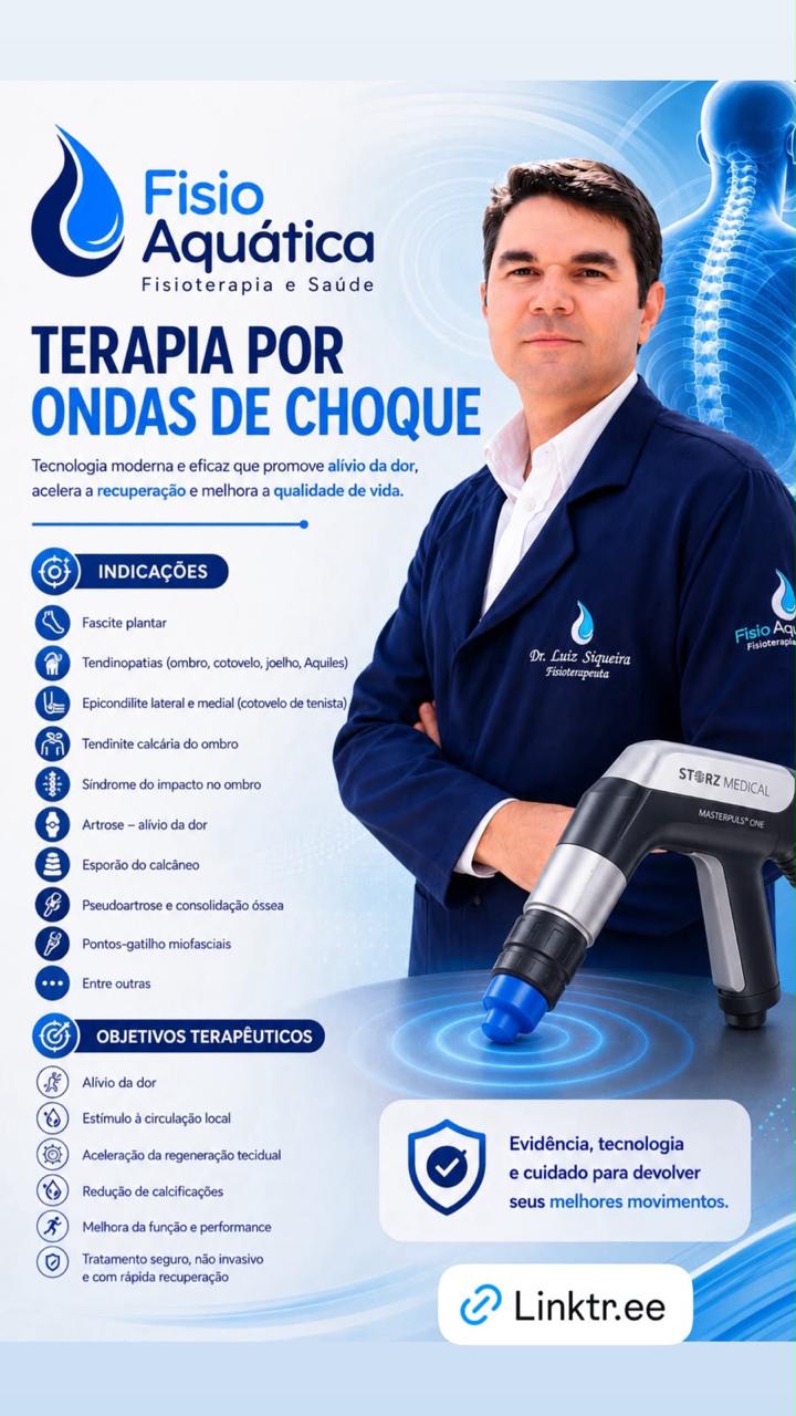 Dr. Luiz Siqueira, fisioterapeuta da Fisio Aquática, com o aparelho de terapia por ondas de choque